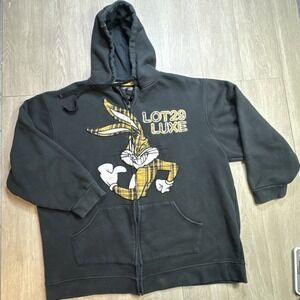 Vintage Y2K Lot 29 Luxe Bugs Bunny Zip Hoodie Men's XXXL Black 3XL Sweatshirt